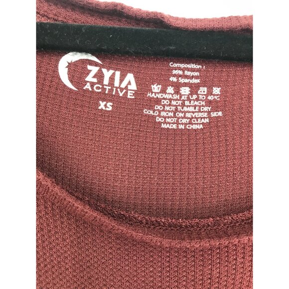 ZYIA Active Maroon Deep Red Waffle Knit Rayon Long Sleeve Wide Neck Shirt XS - Picture 3 of 6